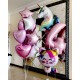 Композиция из розовых сердец и звезд с Единорогом и цифрой 4